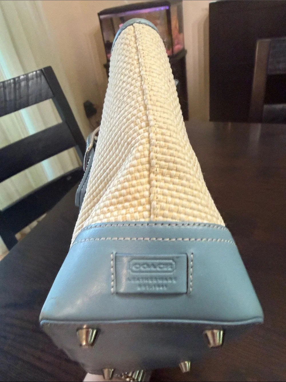 Coach straw and leather tote